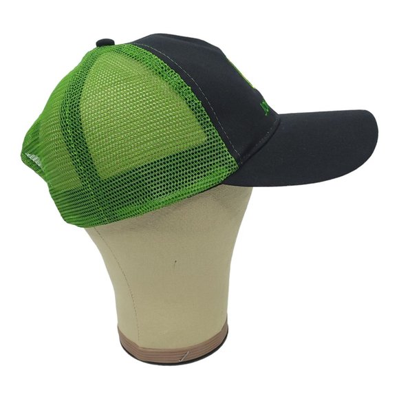 John Deere Mesh Patch Logo Strapback Cap Trucker Baseball Hat Black Green - Picture 9 of 13